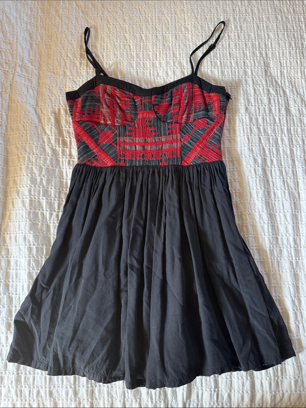 Staring at Stars Black Midi Dress with Red Patterned Bodice